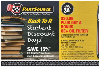 PartSource Flyer August 23 to September 4