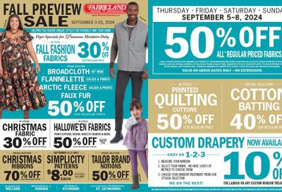 Fabricland (Oshawa, Whitby, Kitchener, St. Catharines, Welland) Flyer September 3 to 22