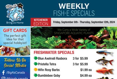 Big Al's (Kitchener) Weekly Specials September 6 to 12