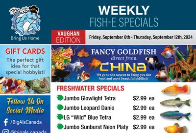 Big Al's (Vaughan) Weekly Specials September 6 to 12