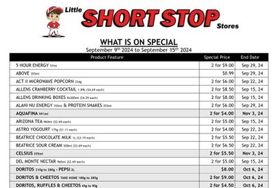 Little Short Stop Flyer September 9 to 15