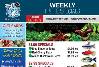 Big Al's (Barrie) Weekly Specials September 27 to October 3