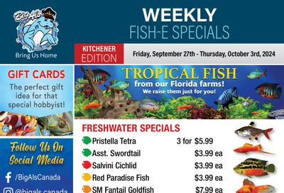 Big Al's (Kitchener) Weekly Specials September 27 to October 3