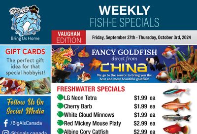 Big Al's (Vaughan) Weekly Specials September 27 to October 3