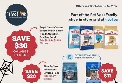 Tisol Pet Nutrition & Supply Stores Flyer October 3 to 16