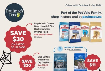 Paulmac's Pets Flyer October 3 to 16