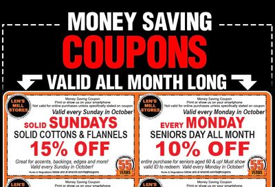 Len's Mill Stores Monthly Coupons October 1 to 31