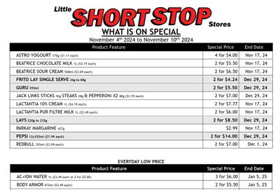 Little Short Stop Flyer November 4 to 10