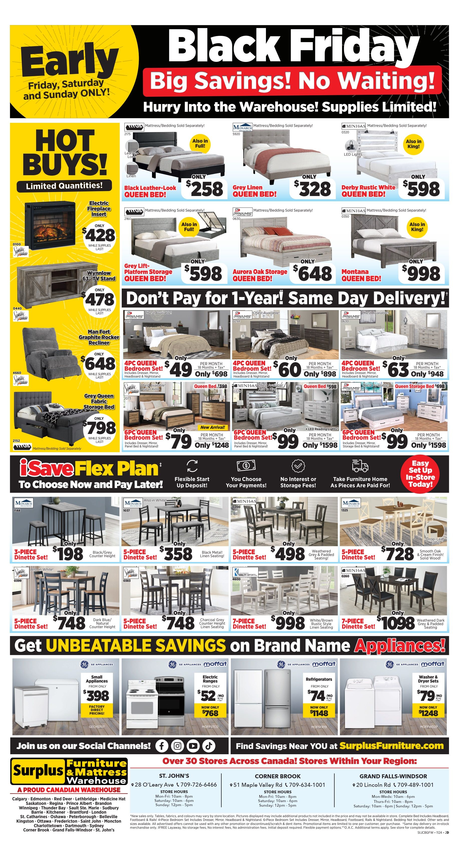 Surplus Furniture & Mattress Warehouse (St. John's, Corner Brook, Grand Falls Windsor) Flyer November 18 to 24