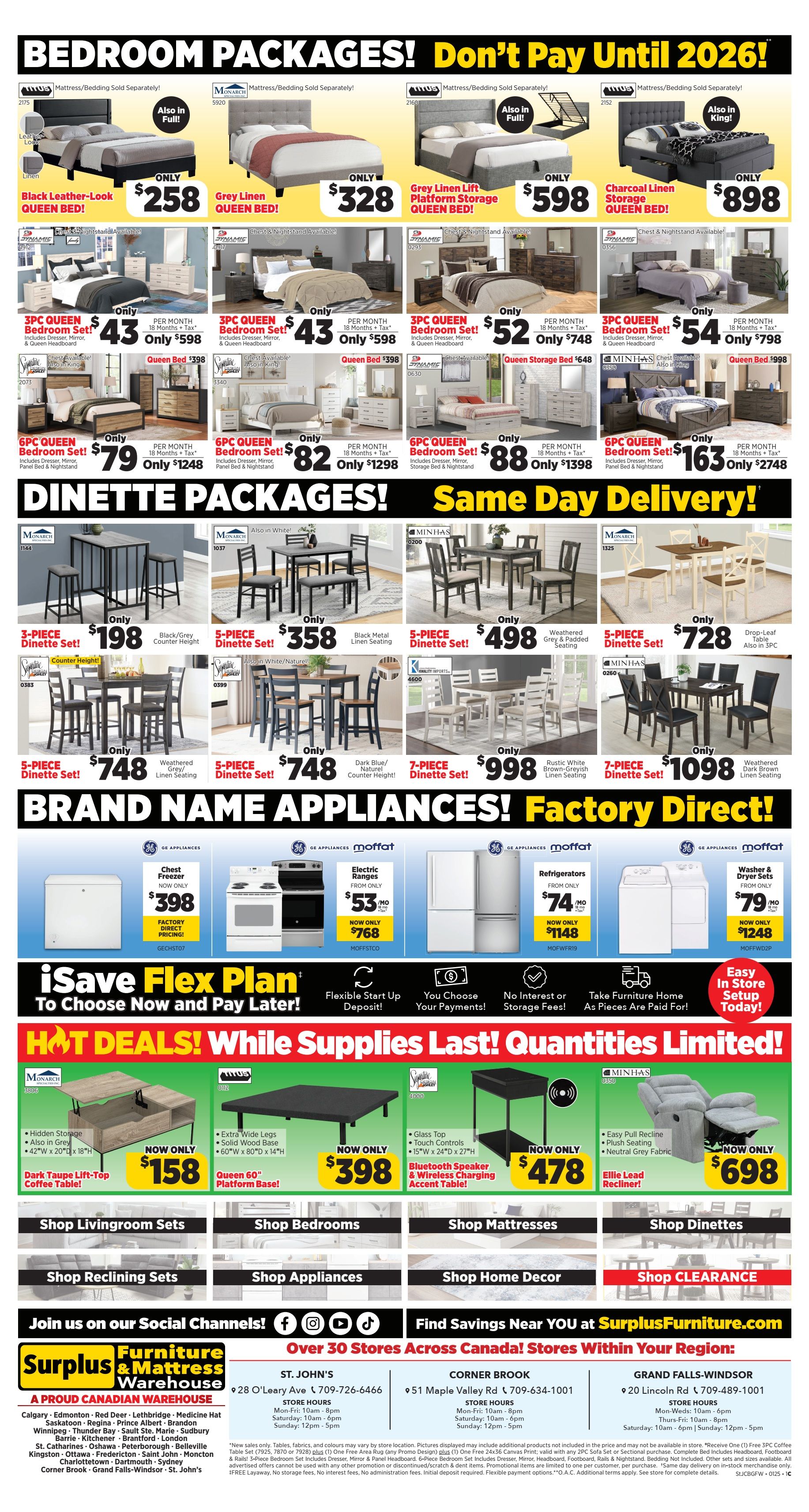 Surplus Furniture & Mattress Warehouse (St. John's, Corner Brook, Grand Falls Windsor) Flyer December 30 to January 5