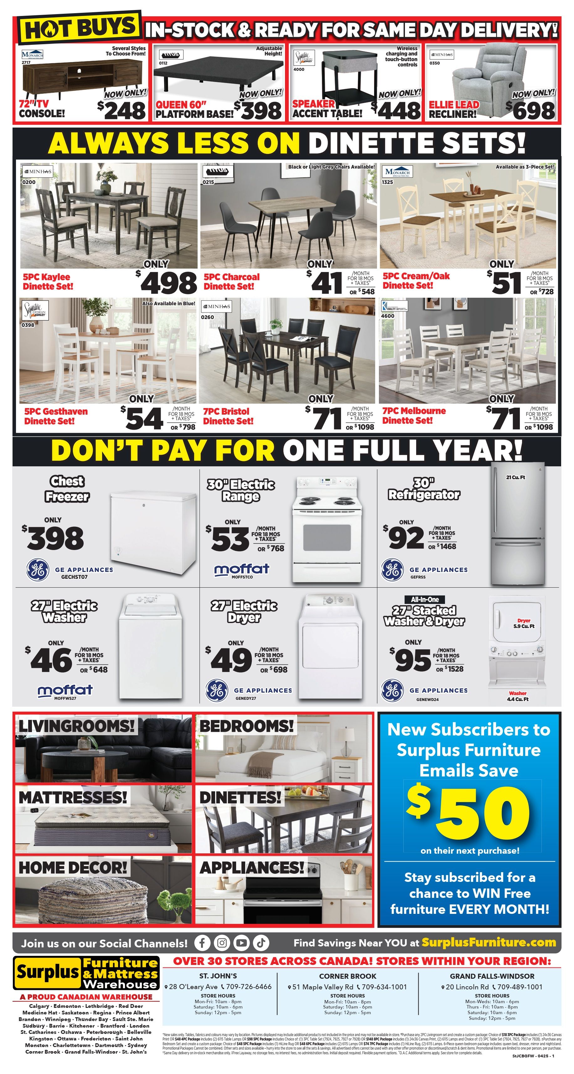 Surplus Furniture & Mattress Warehouse (St. John's, Corner Brook, Grand Falls Windsor) Flyer March 31 to April 20