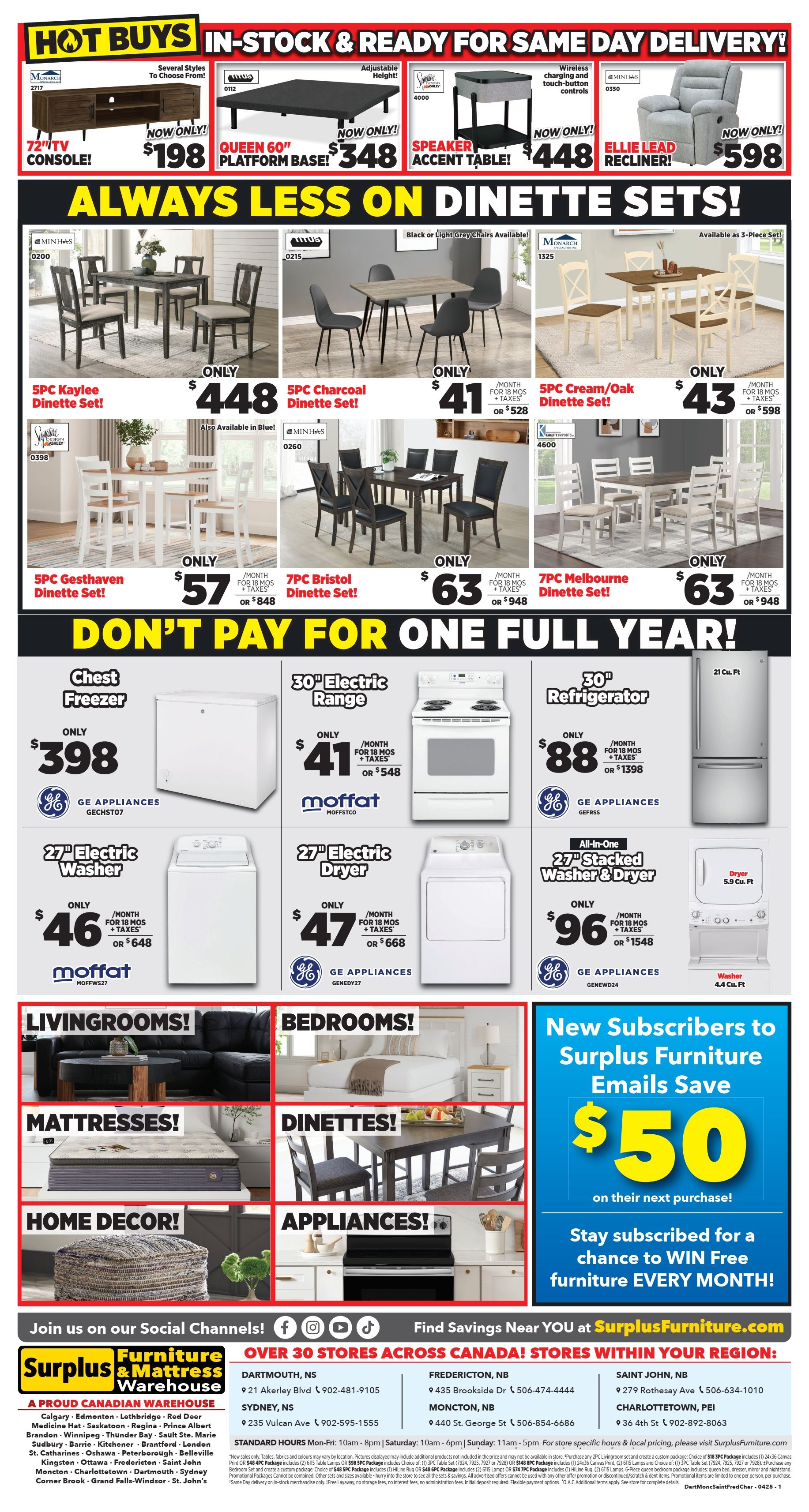 Surplus Furniture & Mattress Warehouse (Dartmouth, Charlottetown, Moncton, Saint John, Fredericton) Flyer March 31 to April 20