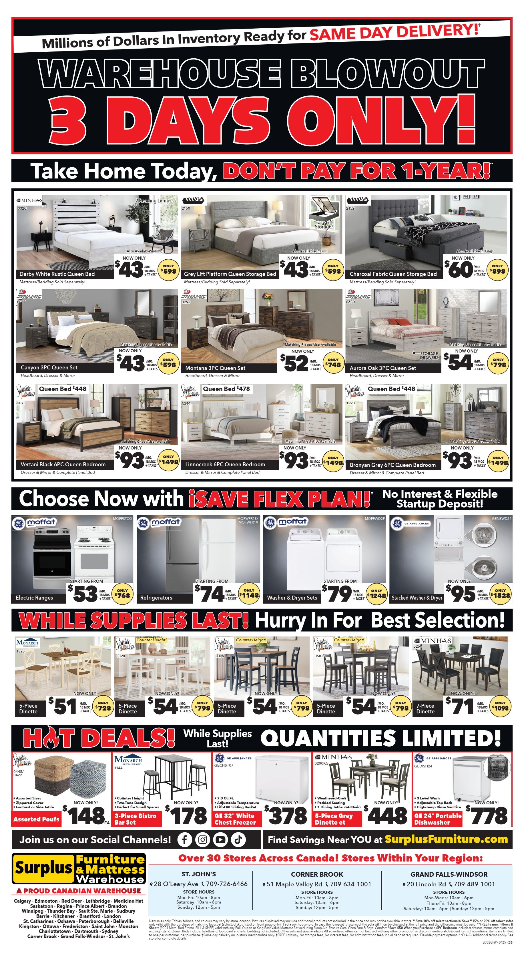 Surplus Furniture & Mattress Warehouse (St. John's, Corner Brook, Grand Falls Windsor) Flyer April 21 to 27
