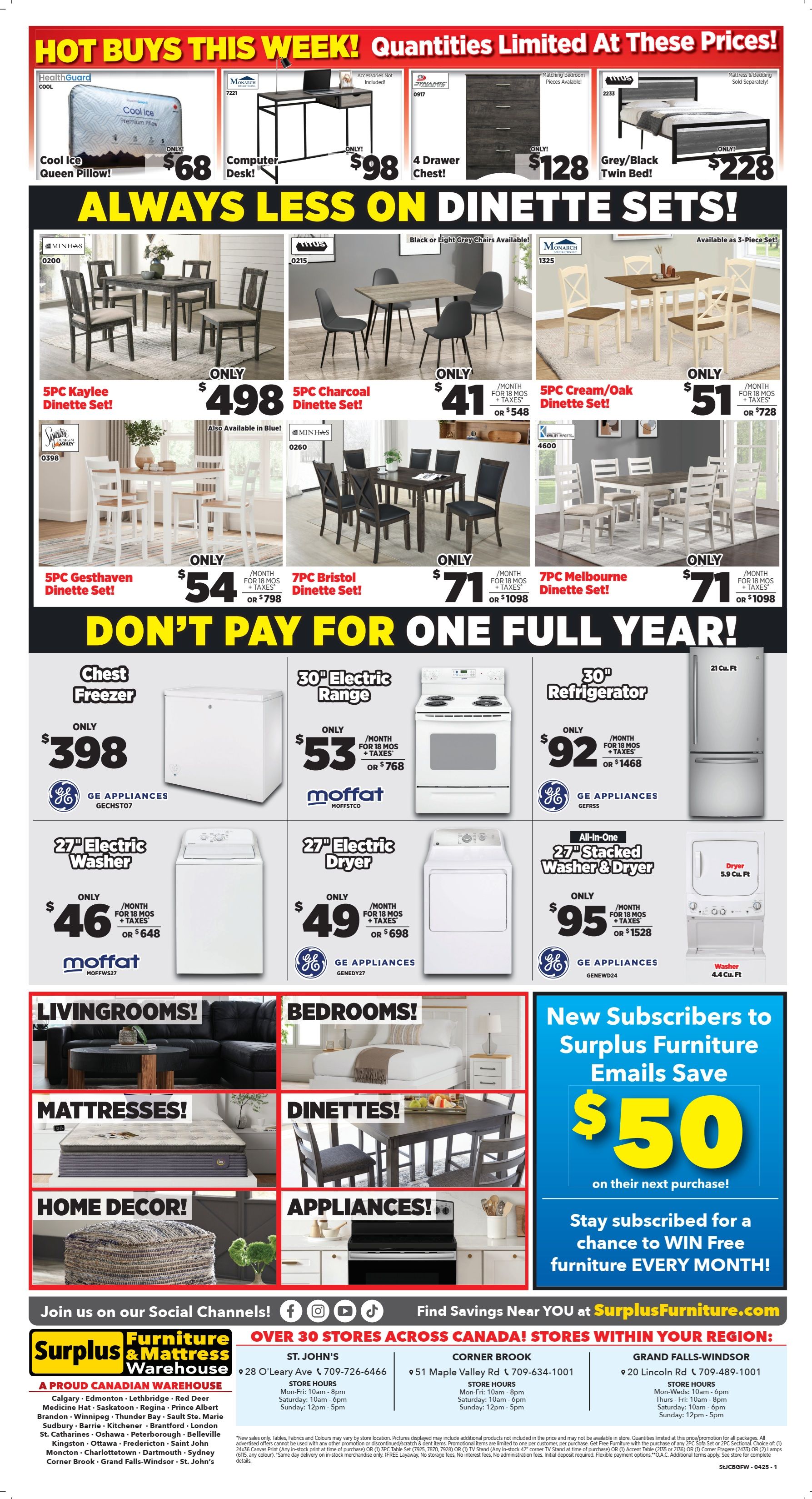 Surplus Furniture & Mattress Warehouse (St. John's, Corner Brook, Grand Falls Windsor) Flyer April 28 to May 4