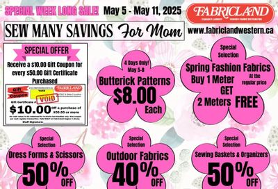Fabricland (Kitchener, St. Catharines, Welland) Flyer May 5 to 11 Fabricland (Kitchener, St. Catharines, Welland) Flyer May 5 to 11