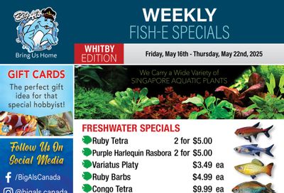 Big Al's (Whitby) Weekly Specials May 16 to 22