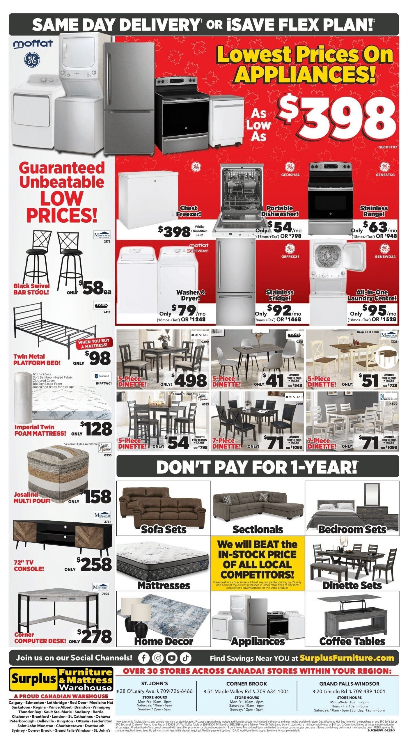 Surplus Furniture & Mattress Warehouse (St. John's, Corner Brook, Grand Falls Windsor) Flyer June 23 to 29