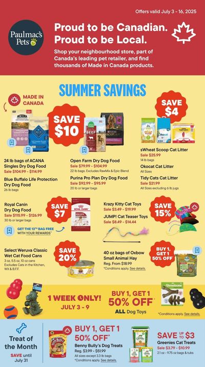 Paulmac's Pets Flyer July 3 to 16