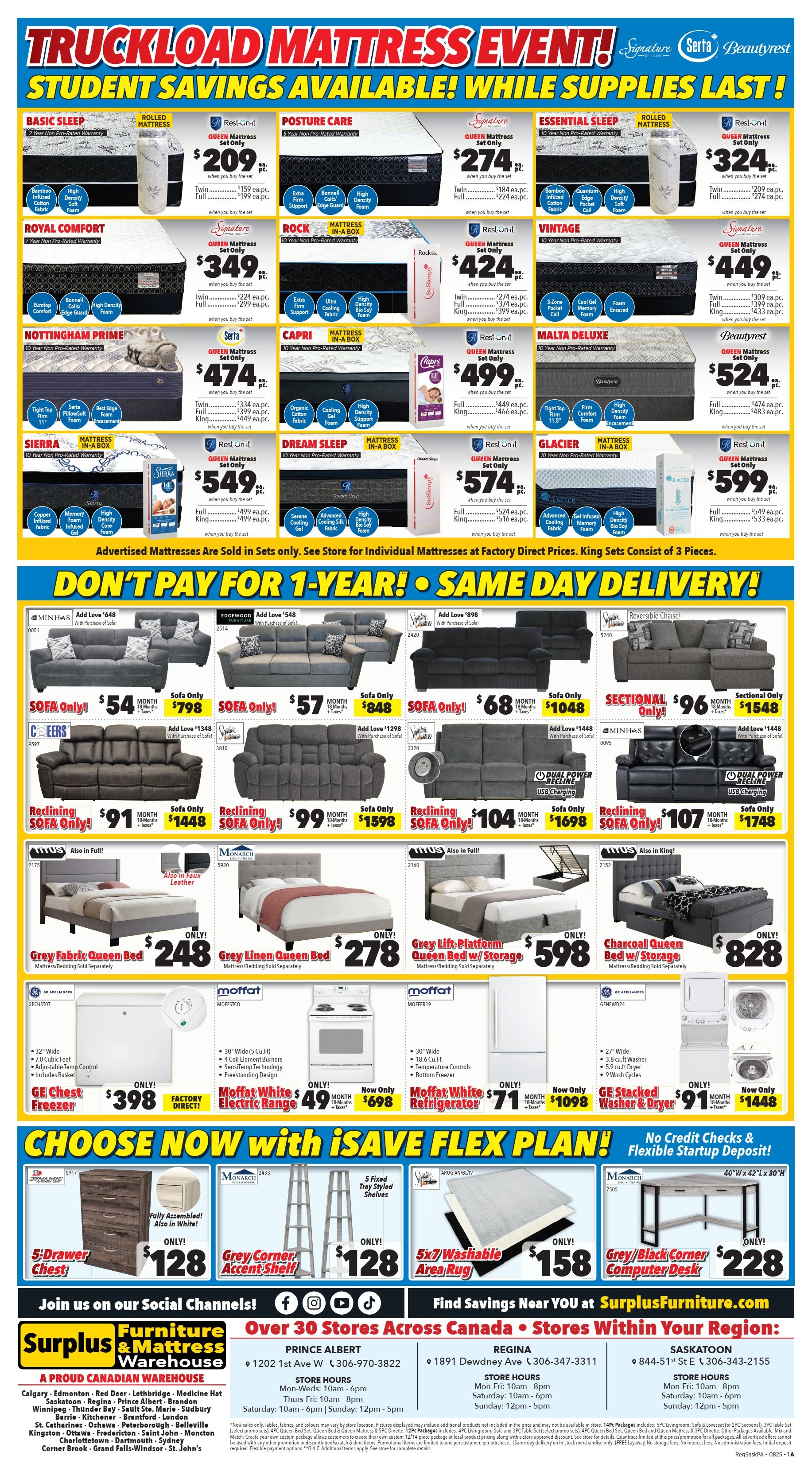 Surplus Furniture & Mattress Warehouse (Regina, Saskatoon, Prince Albert) Flyer July 28 to August 10
