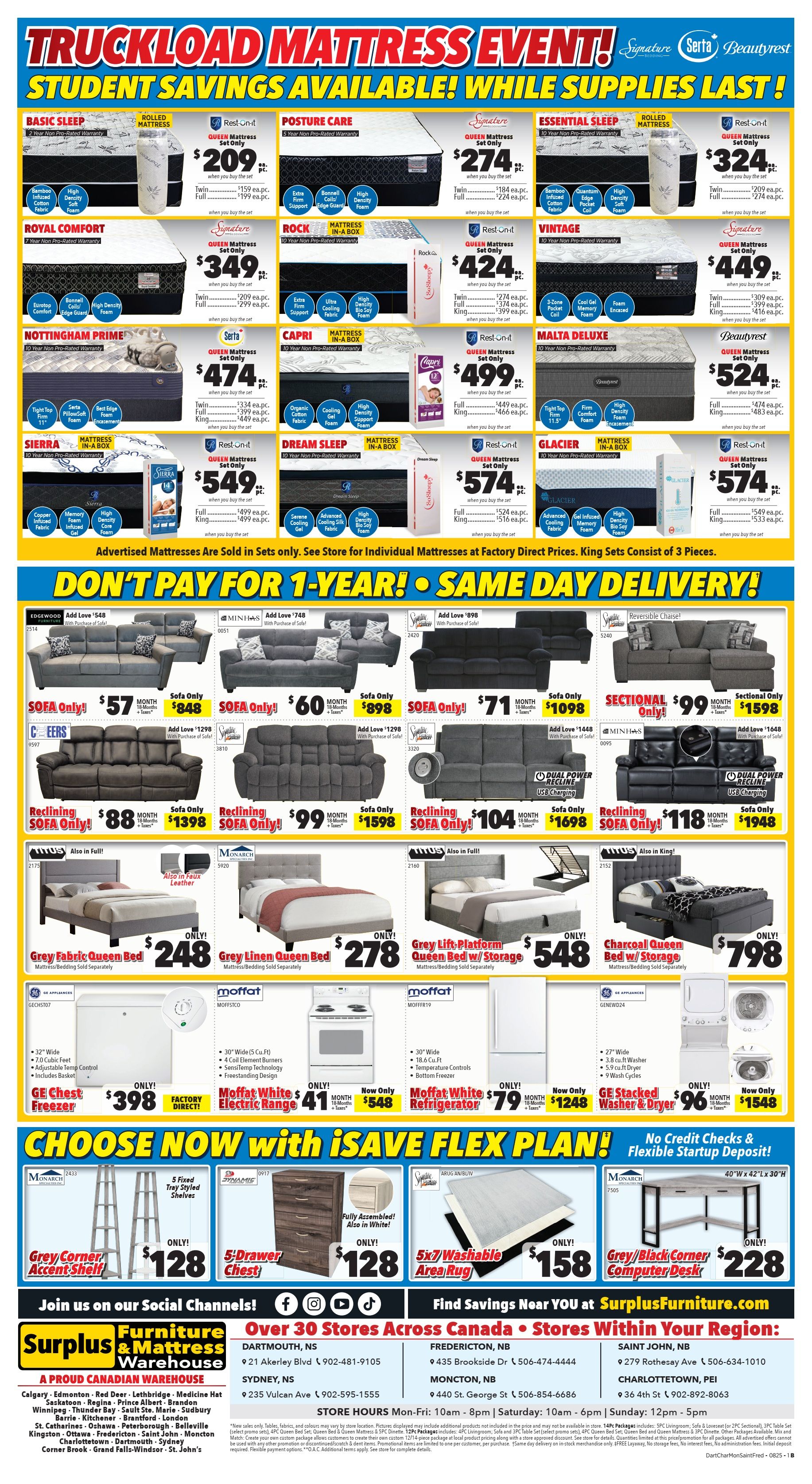 Surplus Furniture & Mattress Warehouse (Dartmouth, Charlottetown, Moncton, Saint John, Fredericton) Flyer July 28 to August 10