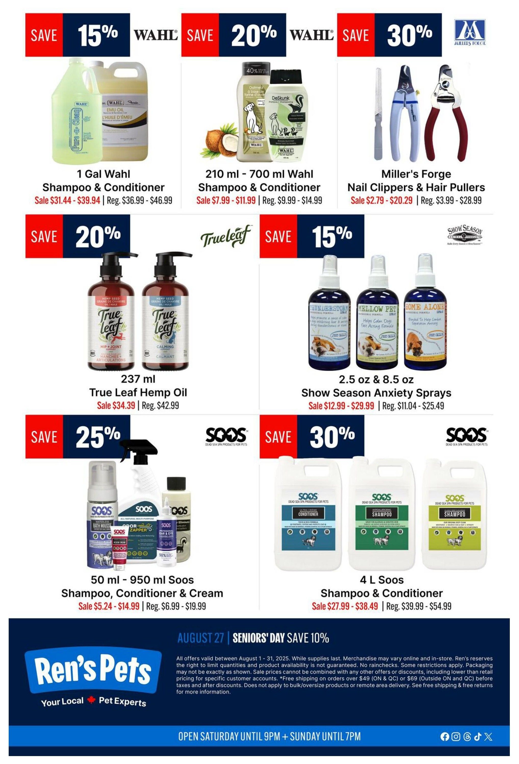 Ren's Pets Pet Grooming Must Haves Flyer August 1 to 31