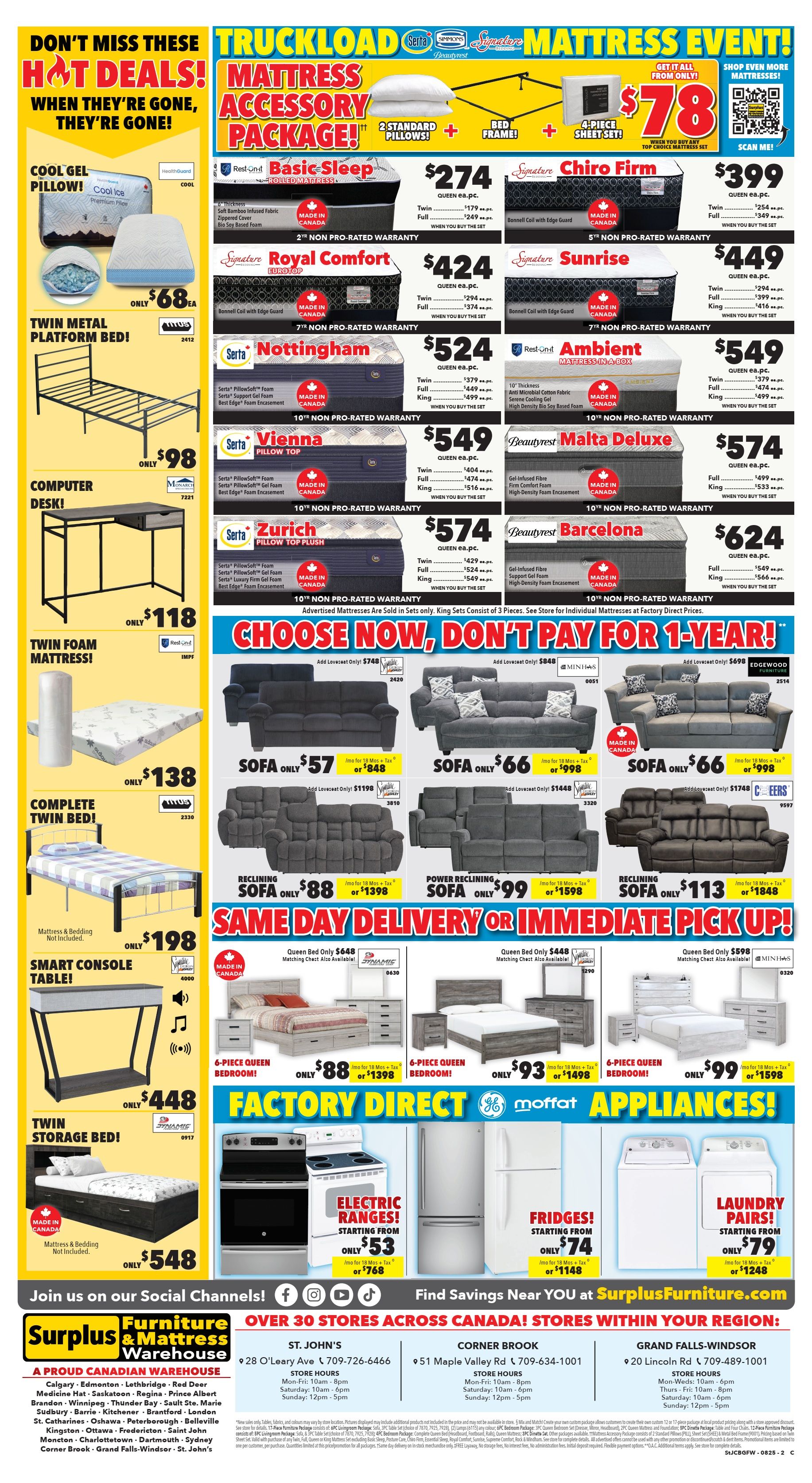 Surplus Furniture & Mattress Warehouse (St. John's, Corner Brook, Grand Falls Windsor) Flyer August 11 to 24