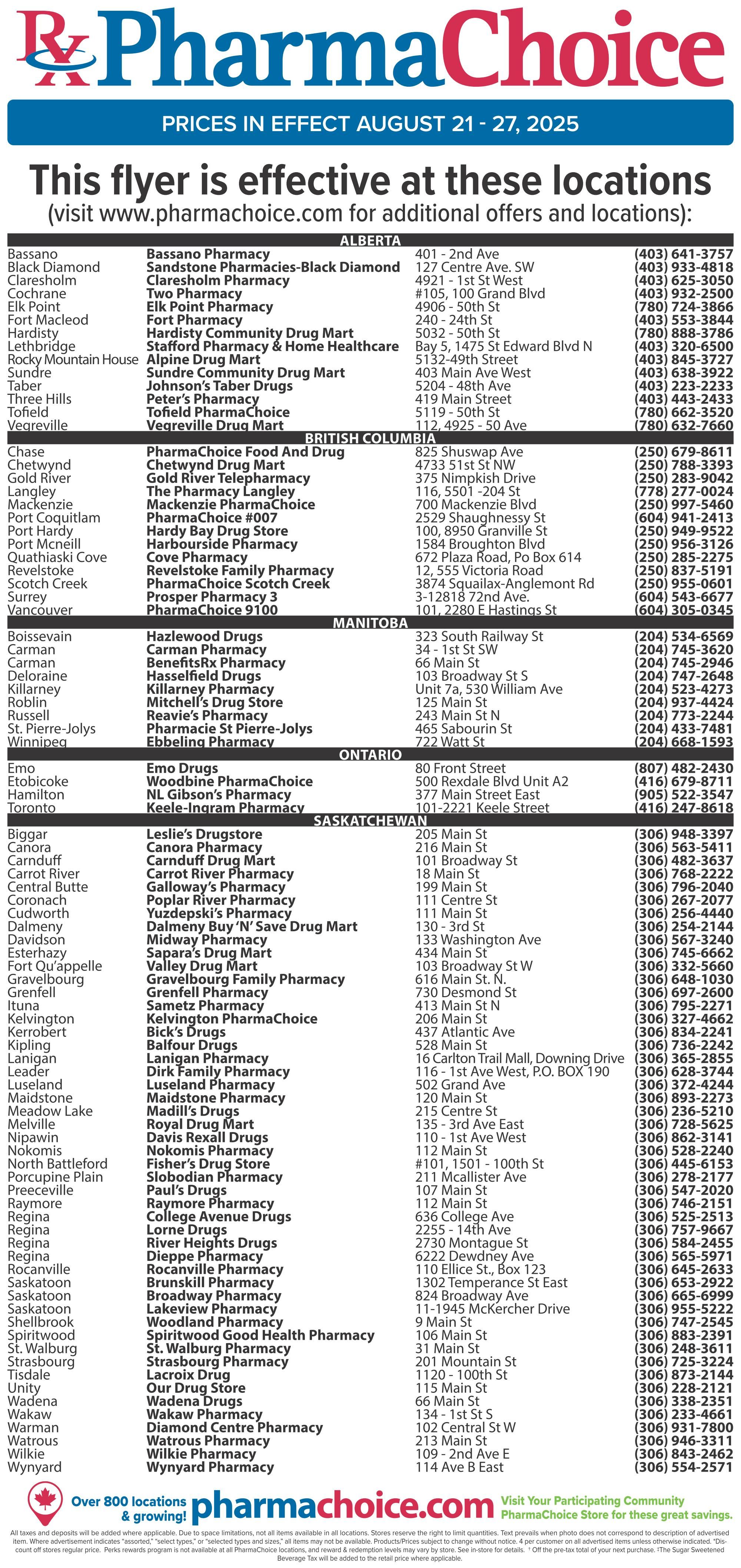 PharmaChoice (BC, AB, SK & MB) Flyer August 21 to 27
