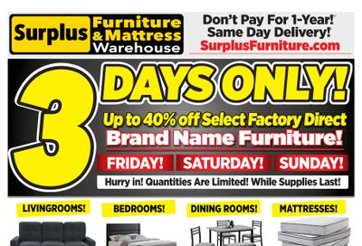 Surplus Furniture & Mattress Warehouse (Thunder Bay) Flyer August 25 to 31 Surplus Furniture & Mattress Warehouse (Thunder Bay) Flyer August 25 to 31