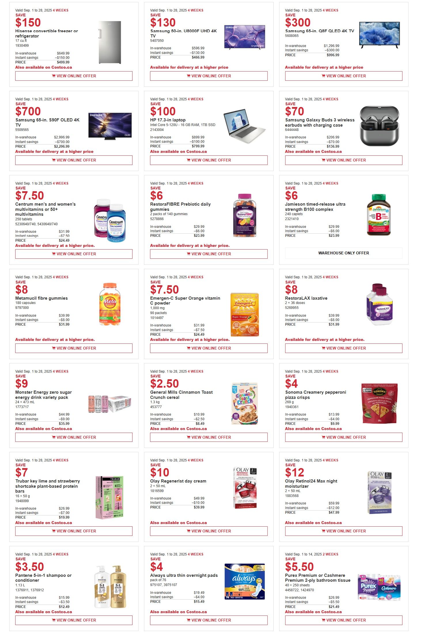 Costco (West, ON & Atlantic Canada) Warehouse Offers September 1 to 14
