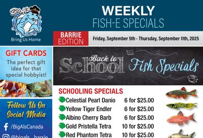 Big Al's (Barrie) Weekly Specials September 5 to 11