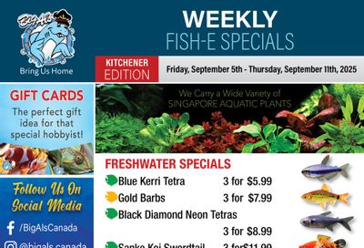 Big Al's (Kitchener) Weekly Specials September 5 to 11