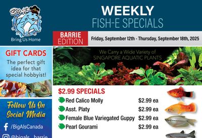 Big Al's (Barrie) Weekly Specials September 12 to 18