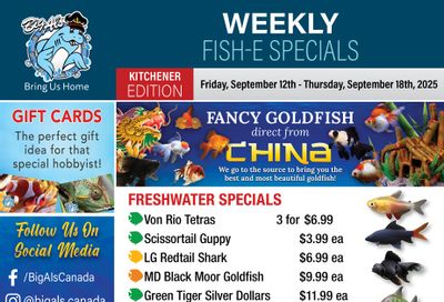 Big Al's (Kitchener) Weekly Specials September 12 to 18