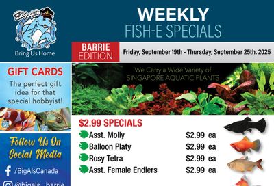 Big Al's (Barrie) Weekly Specials September 19 to 25 Big Al's (Barrie) Weekly Specials September 19 to 25