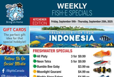 Big Al's (Kitchener) Weekly Specials September 19 to 25 Big Al's (Kitchener) Weekly Specials September 19 to 25