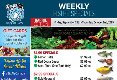 Big Al's (Barrie) Weekly Specials September 26 to October 2 Big Al's (Barrie) Weekly Specials September 26 to October 2