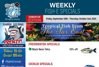 Big Al's (Edmonton) Weekly Specials September 26 to October 2 Big Al's (Edmonton) Weekly Specials September 26 to October 2