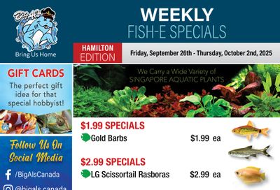 Big Al's (Hamilton) Weekly Specials September 26 to October 2 Big Al's (Hamilton) Weekly Specials September 26 to October 2