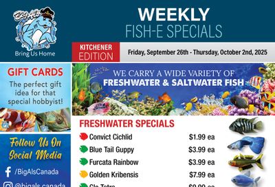 Big Al's (Kitchener) Weekly Specials September 26 to October 2 Big Al's (Kitchener) Weekly Specials September 26 to October 2