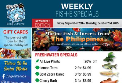 Big Al's (Newmarket) Weekly Specials September 26 to October 2