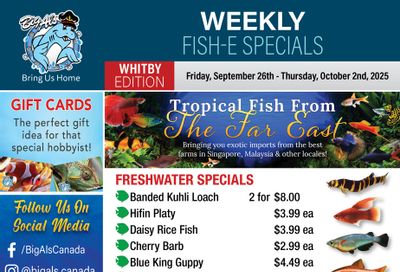 Big Al's (Whitby) Weekly Specials September 26 to October 2