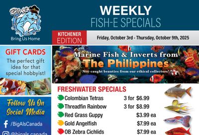 Big Al's (Kitchener) Weekly Specials October 3 to 9