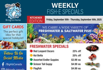 Big Al's (Kitchener) Weekly Specials October 10 to 16