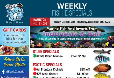 Big Al's (Hamilton) Weekly Specials October 31 to November 6