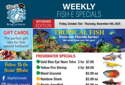 Big Al's (Kitchener) Weekly Specials October 31 to November 6