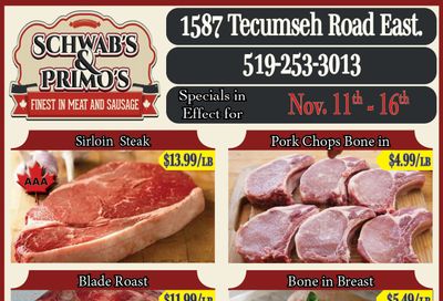 Schwab's & Primo's Flyer November 11 to 16