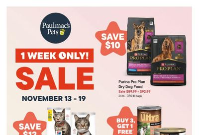 Paulmac's Pets Flyer November 13 to 19