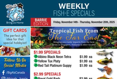 Big Al's (Barrie) Weekly Specials November 14 to 20