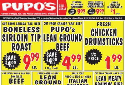 Pupo's Food Market Flyer November 27 to December 3