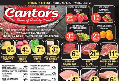 Cantor's Meats Flyer November 27 to December 3